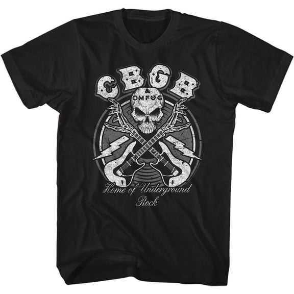 CBGB Skull Guitars Black Adult T-Shirt