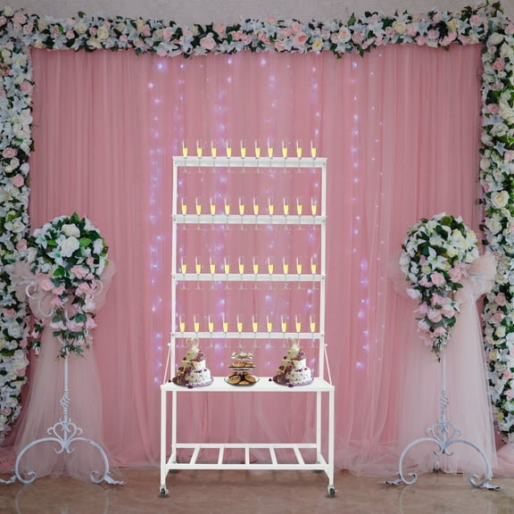 White Steel And Wood 167cm High Champagne Display Rack Four-Layer Wheeled Storage Wine Rack Mobile Cup Rack Shelf