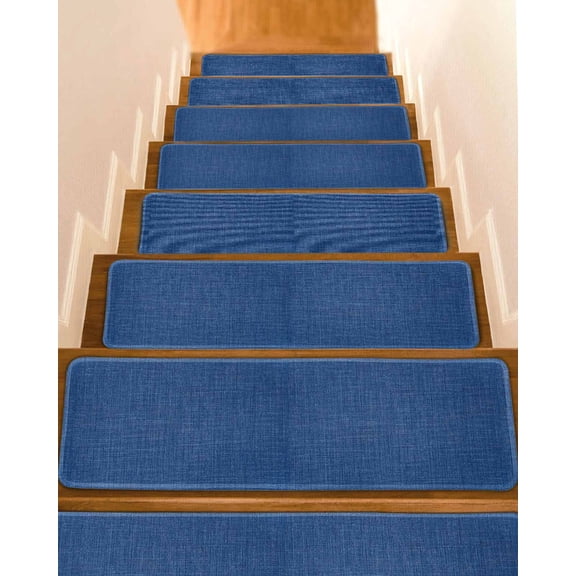 Navy Blue Non-Slip Stair Treads for Wooden Steps, 10 Pack-8x30in Carpet Stair Mats with Adhesive Backing, Noise-Reducing Step Covers for Indoor Stairs, Easy to Install & Residue-Free