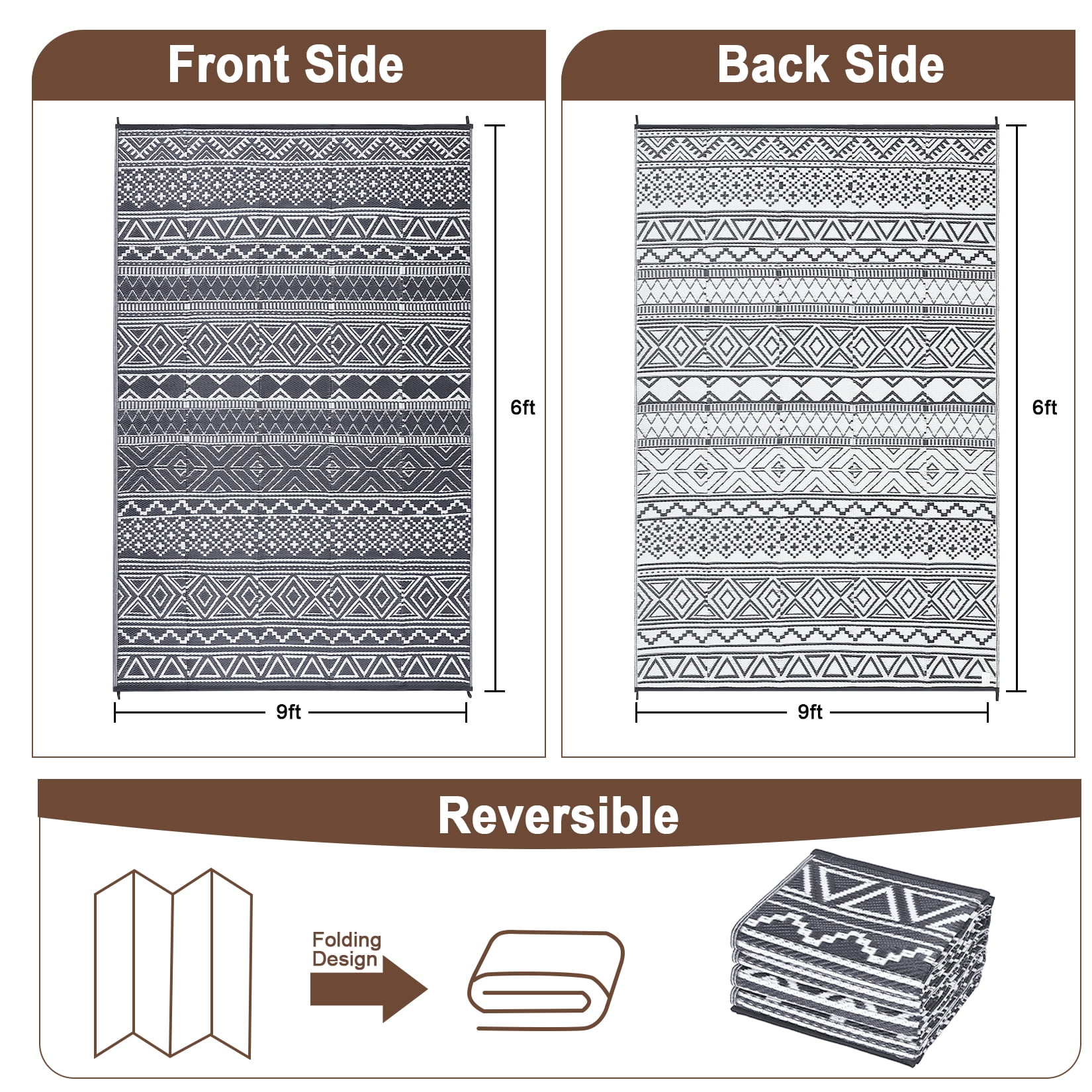 EastVita Area Rugs Carpets Outdoor Rugs ,Double Sided Mat , Waterproof and Sun Proof Plastic Grass Carpet for Backyard, Deck, Picnic gray 9*12ftA