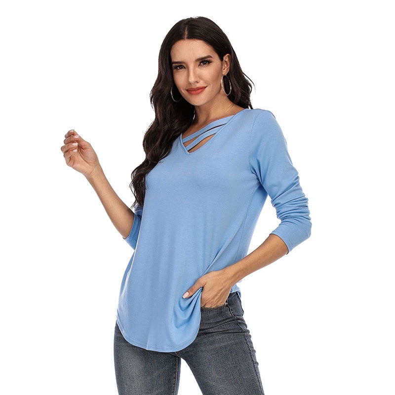 Slim Fit Solid Color Long Sleeve V-neck 