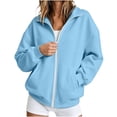 thumbnail image 6 of Axiiglly Hoodies for Women, Full Zip Up Lapel Long Sleeve Jacket with Pockets, Solid Blue Athletic Sweatshirts S-2XL, L, 6 of 8