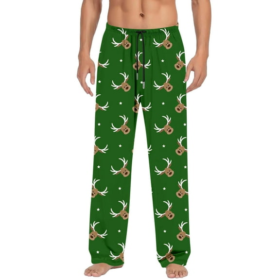 CONZONE Christmas Men's Pajamas Pants Wide Leg Pajama Pants for Men Casual Xmas Deer Graphic Soft Loose Fit Fall Winter Pjs Trousers Cozy Homewear Loungewear