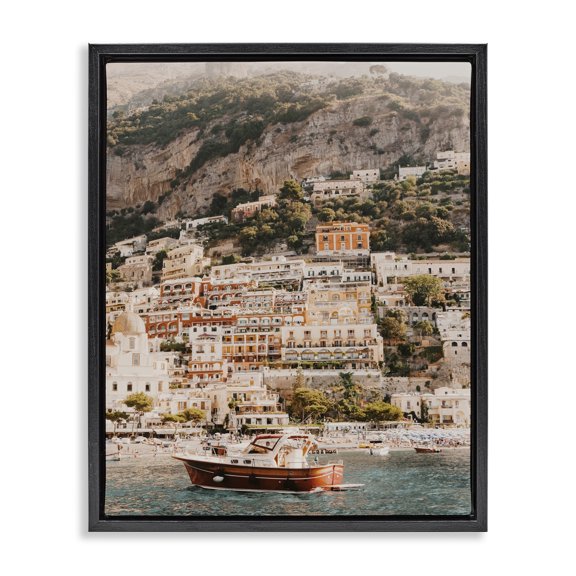 Stupell Industries Traditional Coastal Port City Buildings Seaside Black Floating Frame Canvas Art, 17 x 21, by Krista Broadway