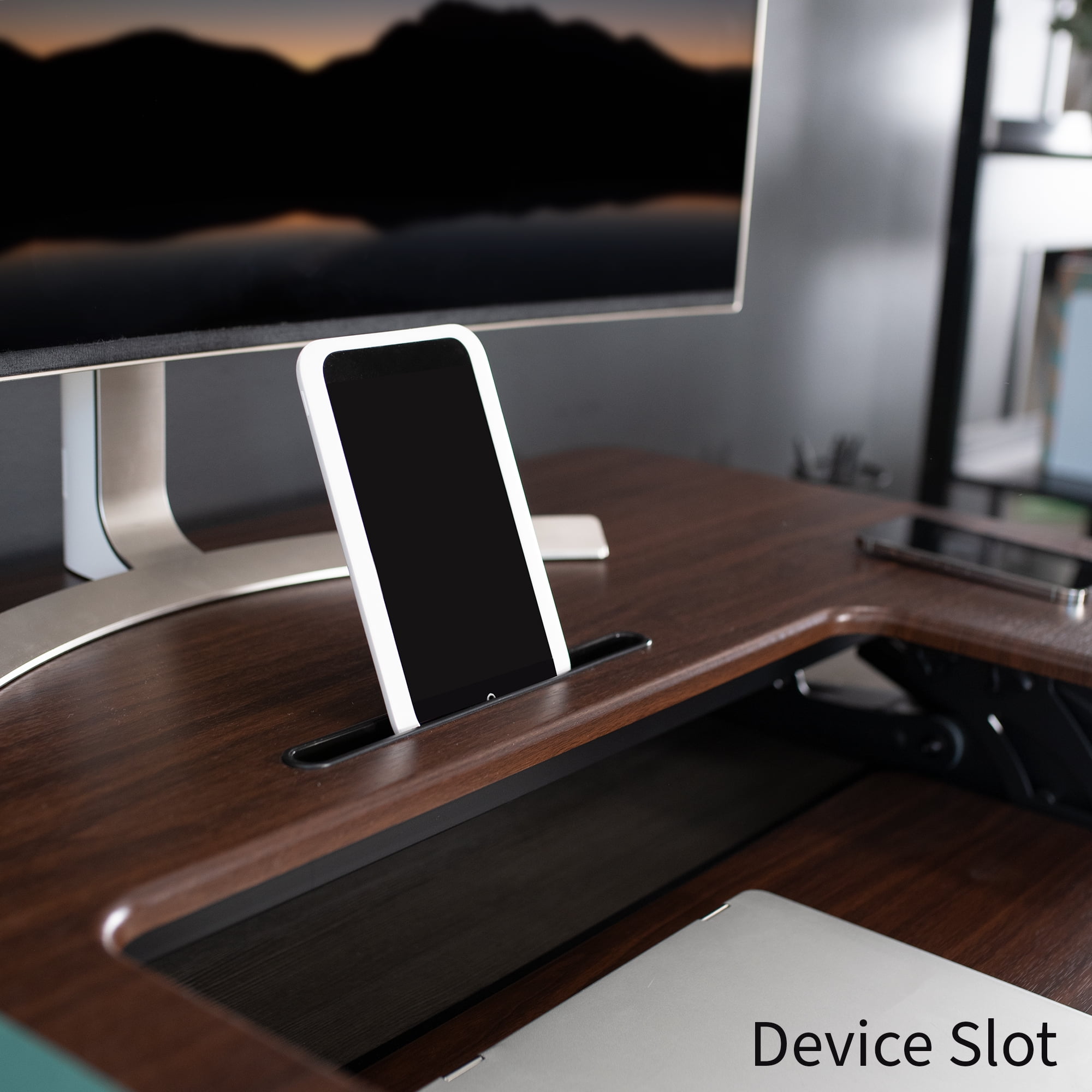 VIVO Dark Wood Height Adjustable Standing Desk Monitor Riser Tabletop Sit Stand
