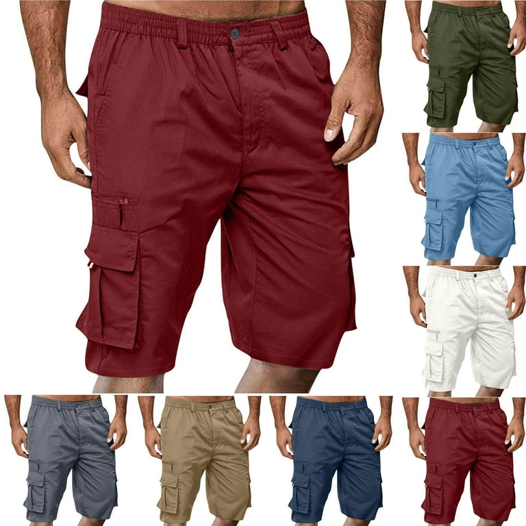 VERUGU Cargo Shorts for Men Casual Button Zipper Solid Knee VERUGU Cargo Shorts for Men Casual Button Zipper Solid Knee