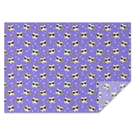 Purple Cartoon Cat Unicorn Pattern Rectangle Tablecloth 60"x84",Waterproof Polyester Rectangle Table Cloth, Wipeable Spillproof Polyester Tablecloth for Dining, Camping, Indoor and Outdoor