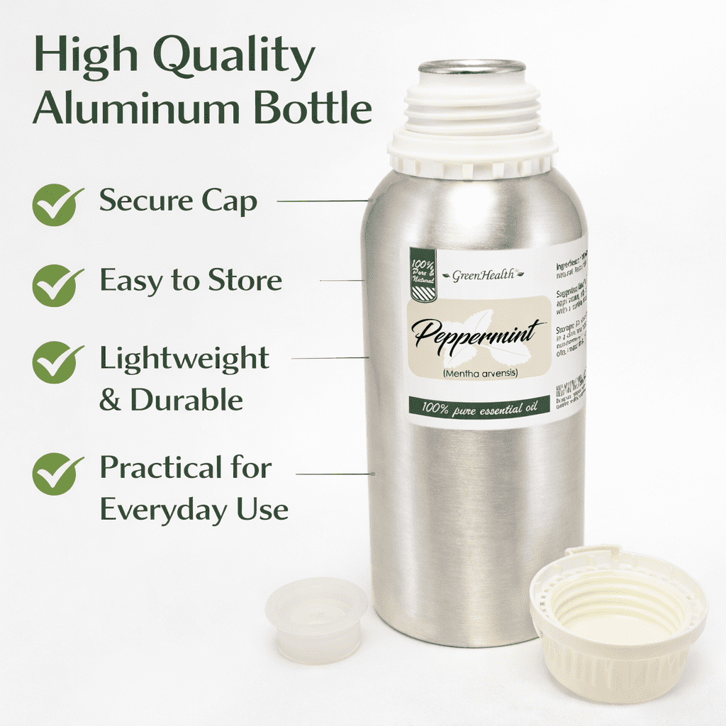 GreenHealth 16 fl oz Peppermint Essential Oil (100% Pure & Uncut), Aluminum Bottle