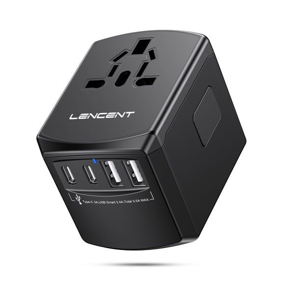 LENCENT Universal Travel Power Adapter, International AC Plug Adaptor with 2 USB C 2 USB A Ports Wall Charger Worldwide Travel Essentials, for US to EU UK Ireland Australia (Type C/G/A/I)