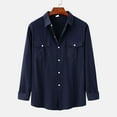 thumbnail image 2 of IROINNID Discount Long Sleeve Shirts for Men Leisure And Winter Stand Collar Solid Color Cotton Linen Shirt Top,Navy, 2 of 9