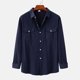 thumbnail image 2 of Top de camisa de lino y algodón de color sólido de manga larga con cuello levantado para otoño e invierno a la moda para hombre Pompotops  oipoqjl53268, 2 of 9