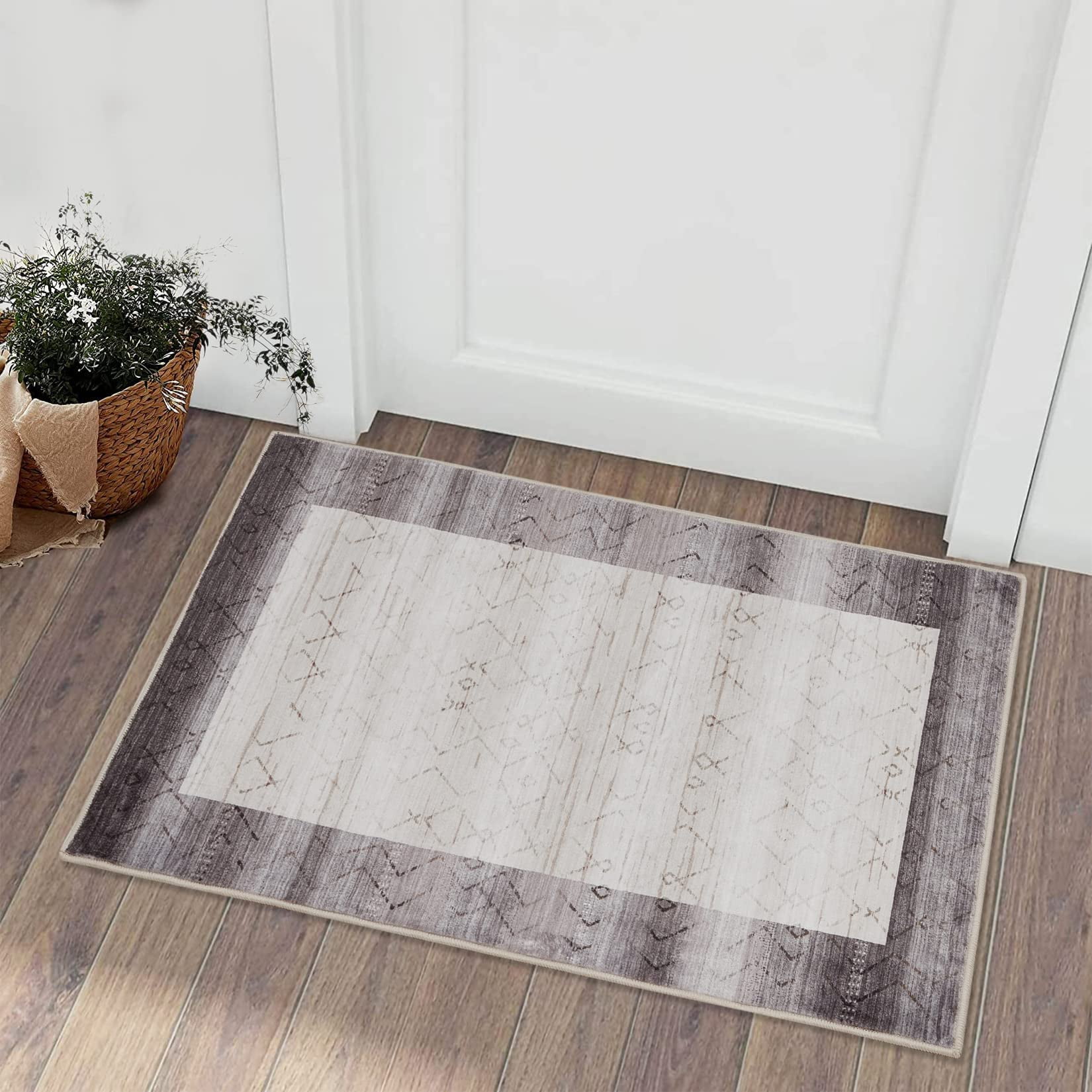 Litake Machine Washable Rug Anti Slip Small Bordered Rug Low Pile