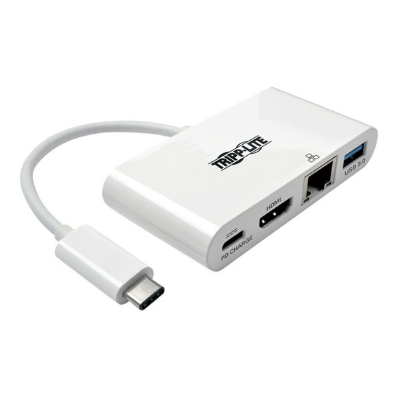 Eaton Tripp Lite Series USB C to HDMI Multiport Video Adapter Converter w/ USB-A Hub, USB-C PD Charging, Gigabit Ethernet Port, Thunderbolt 3 Compatible USB Type C to HDMI, USB Type-C - Docking station - USB - HDMI - 1GbE