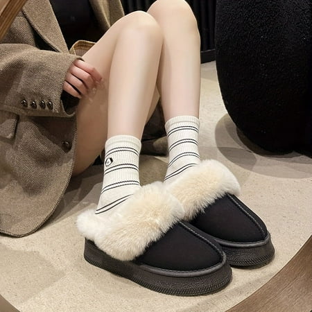 

Cozy WOMEN S plush-lined slippers-casual corduroy indoor/outdoor snow boots with soft sole all-season comfort
