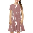 thumbnail image 2 of Liquidation Aujourd'hui Iumwxz Robe Décontractée Trapèze Robe Tunique pour Adolescentes Robe Col Rond Imprimé à Rayures Manches Courtes Robes pour Adolescentes Robe Confortable pour Aller à l'École 4-14 Ans, 2 of 7