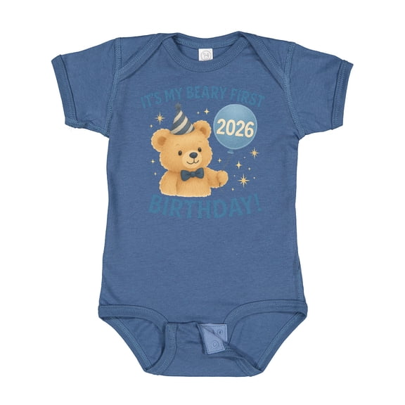 Inktastic Beary First Birthday 2026 Teddy Bear Boys or Girls Baby Bodysuit