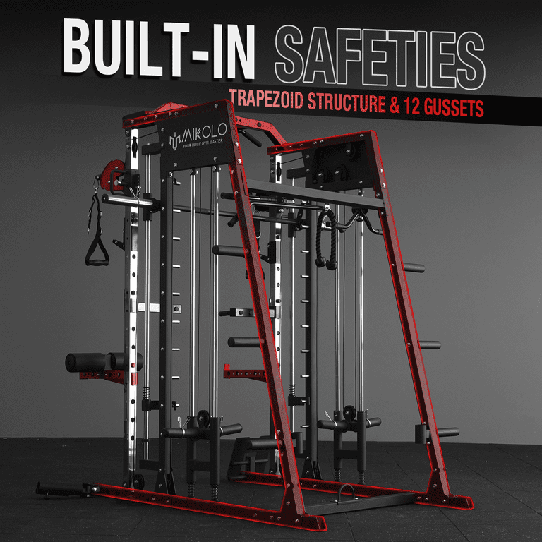 Mikolo Smith Machine Home Gym, 2200 lbs Power Rack Cage with Mikolo Smith Machine Home Gym, 2200 lbs Power Rack Cage with