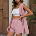 thumbnail image 6 of XUNKUSGA Womens 2 Piece Outfits Soft Cotton Linen Womens Matching Sets Fashion Summer Front Open Sleeveless Buttoned Blazer and Pockets Shorts Vacation Outfits for Women,Pink, 6 of 7
