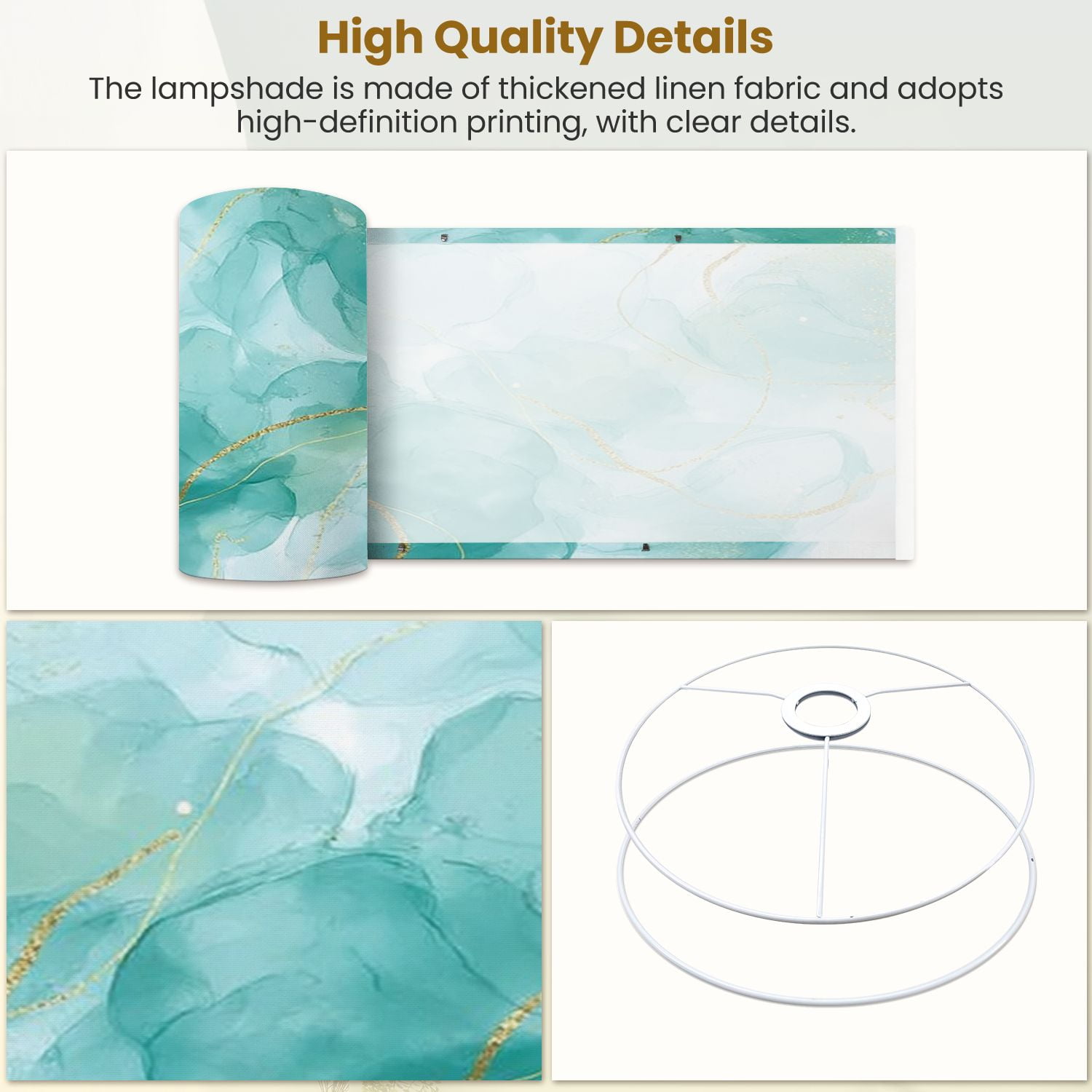 Linen Drum Lampshades Pastel cyan mint liquid marble watercolor white lines brush stains 13"x13"x10" Light Shade for Table Lamps Floor Lamps Drum Lamp Shades Lampshade Replacement Assembly Required