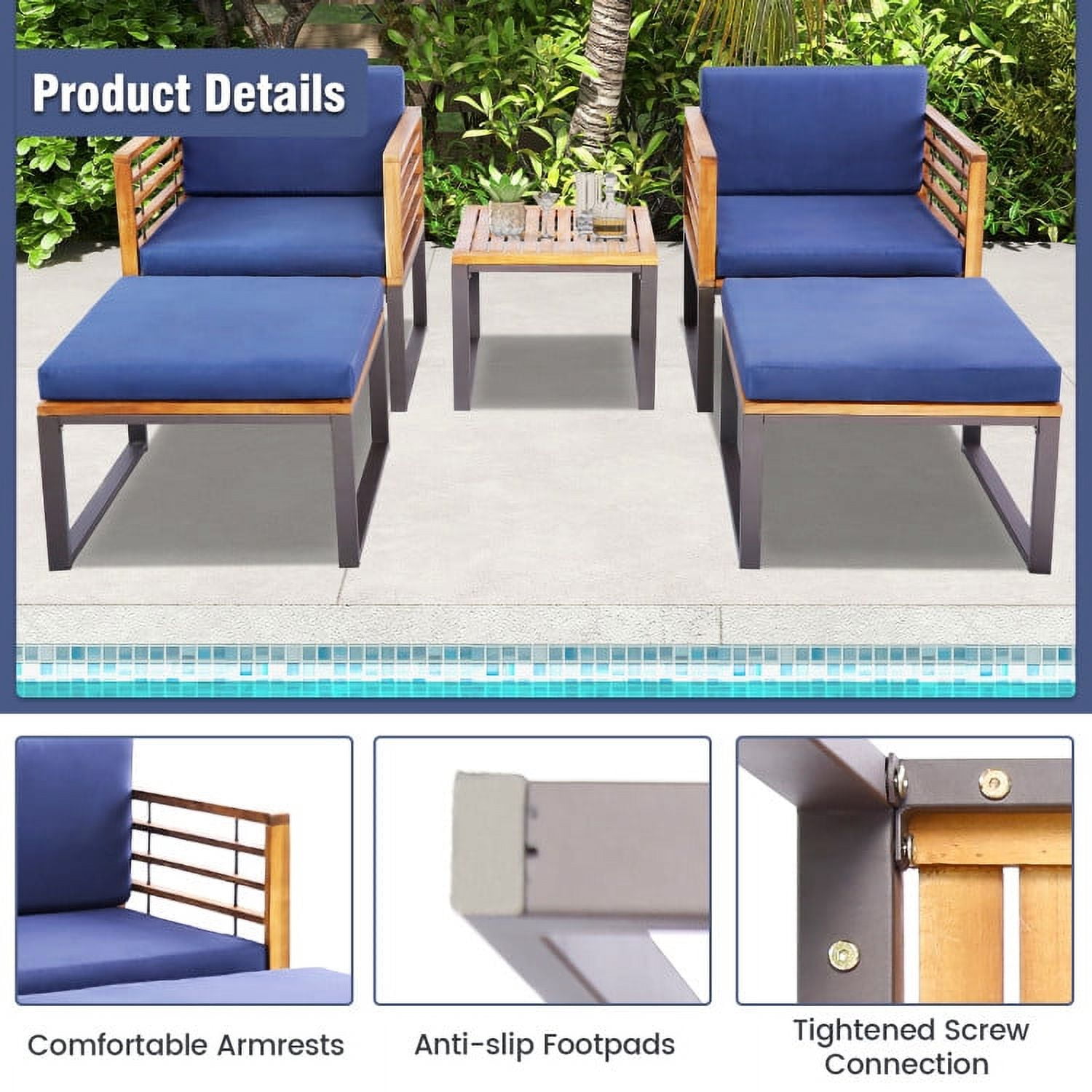 Aimee Lii 5 Pieces Patio Acacia Wood Conversation Set with Cushioned, Patio Table and Chairs Set, Outdoor Patio Set, Navy Aimee Lii 5 Pieces Patio Acacia Wood Conversation Set with Cushioned, Patio Table and Chairs Set, Outdoor Patio Set, Navy