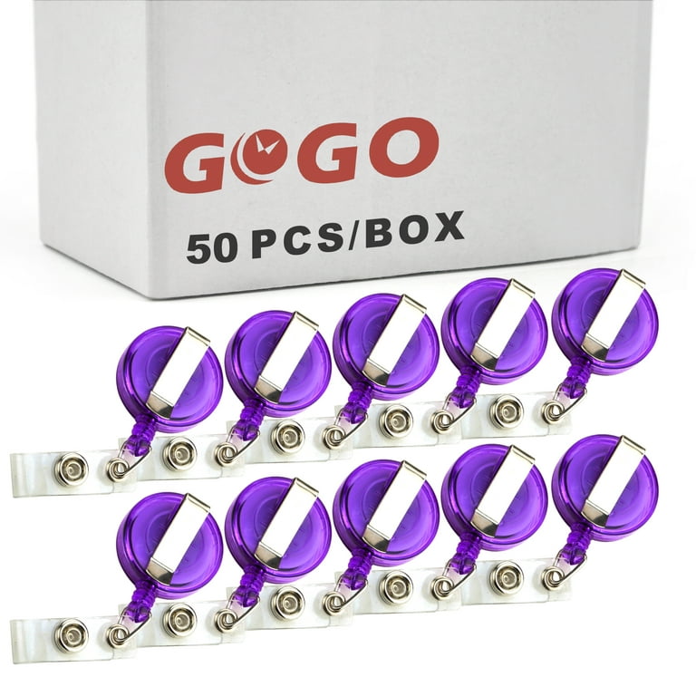 GOGO 50Pcs Transparent ID Card Holder Round Badge Reel-Purple 
