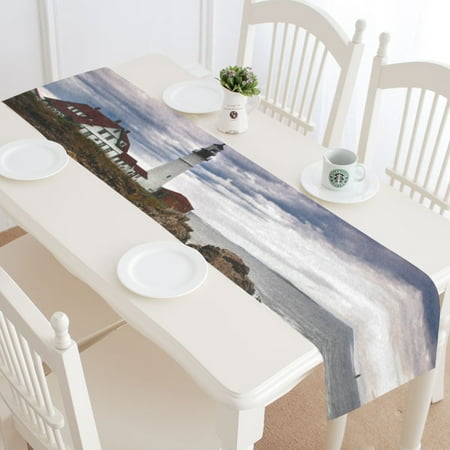 Mypop Lighthouse Table Runner Home Decor 16x72 Inch Coastal Ocean Beach Table Cloth Runner For Wedding Party Banquet Decoration