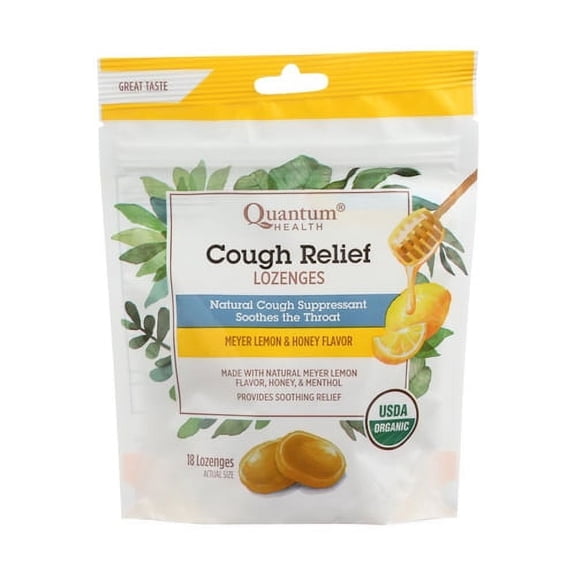 Quantum Health Cough Relief Lozenges, Meyer Lemon and Honey Flavor, 18 Ea