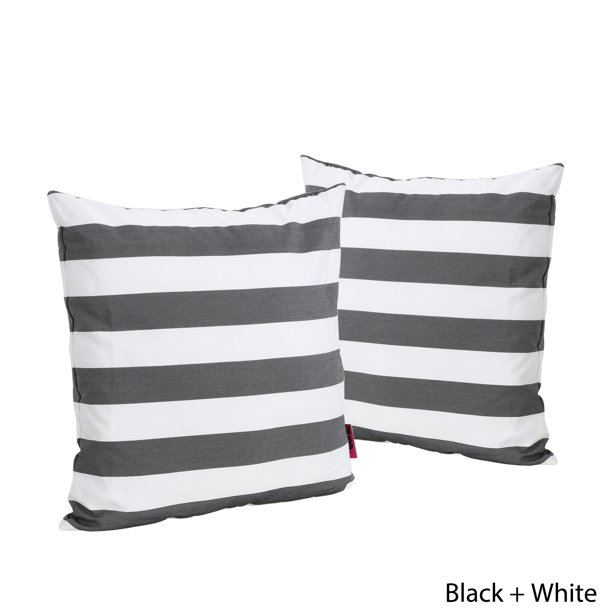 Esme Outdoor Water Resistant Fabric Striped Square Throw Pillow, Set of