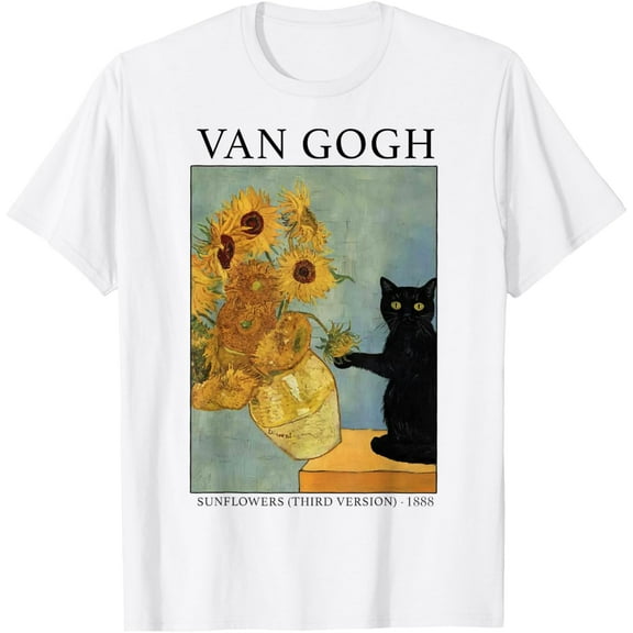 Black Cat With Sunflowers Funny Cat Mens T-Shirt