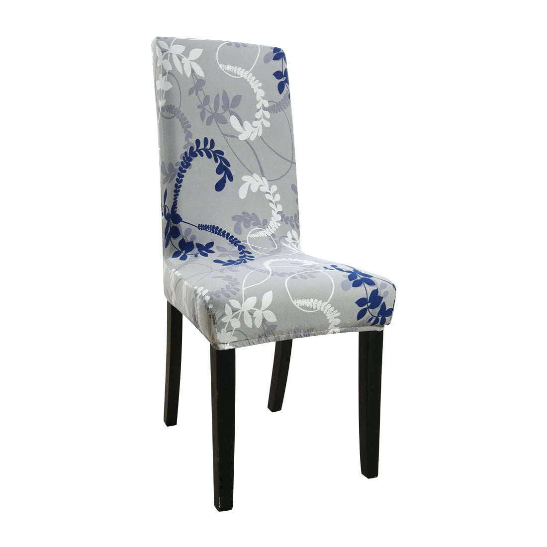 Unique Bargains Stretch Floral Print Dining Chair Cover Gray and Deep