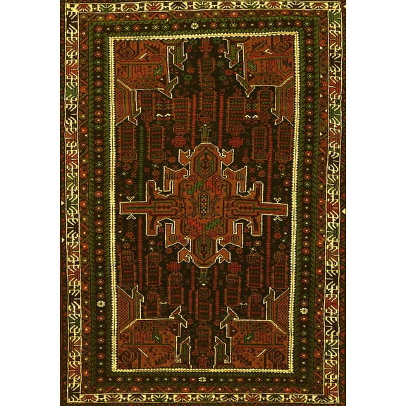 Ahgly Company Machine Washable Indoor Rectangle Persian Yellow Traditional Area Rugs, 5' x 7'
