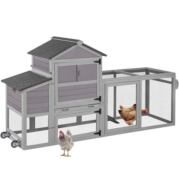 MEDEHOO Mobile Chicken Coop Expandable Hen House with Wheels, Run, 2 Nesting Boxes, Easy-Clean Tray for 2-4 Chicken Outdoor Garden Use 82.4" L