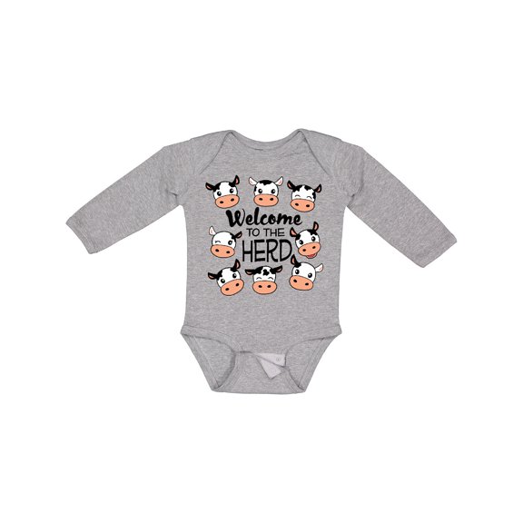 Inktastic Welcome to the Herd with cute Black and White Holstein Cows Boys or Girls Long Sleeve Baby Bodysuit