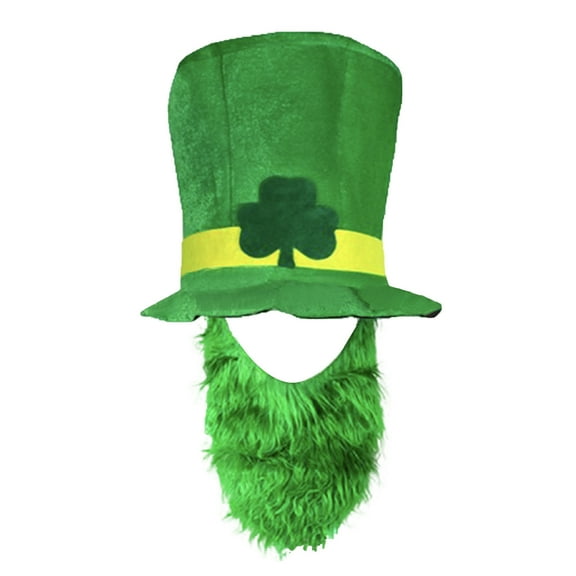 Kaemgyyd 2 PC St Patricks Day Hat Trendy Patrick Party Green Top Hat with Beard St. Patrick's Day Accessories for Men and Women