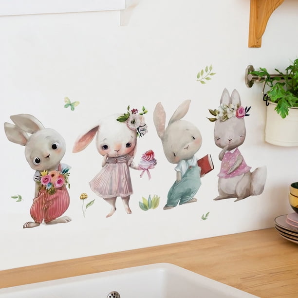 Adhesivos de pared autoadhesivos de PVC con forma de conejito de dibujos animados