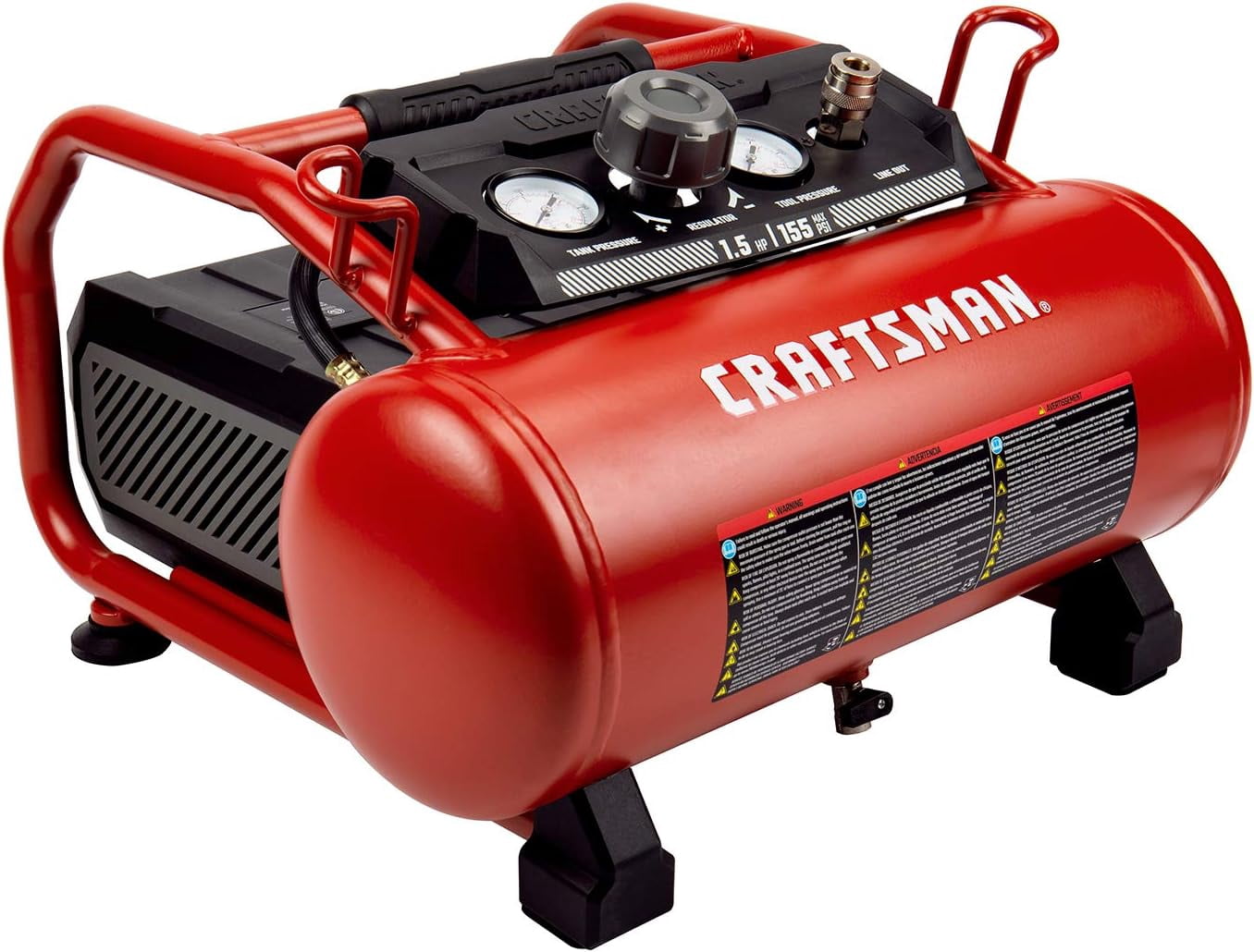 Craftsman Air Compressor, 3 Gallon 1.5 HP Max 155 Psi Pressure Oil-Free Portable, Red- CMXECXA
