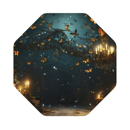 

Pofeuu Magical Library Butterfly Night Print Leather Coasters Set of 6 Round Cups Mugs Mat Pad for Home Kitchen Heat Resistant Drink Coasters Octagon