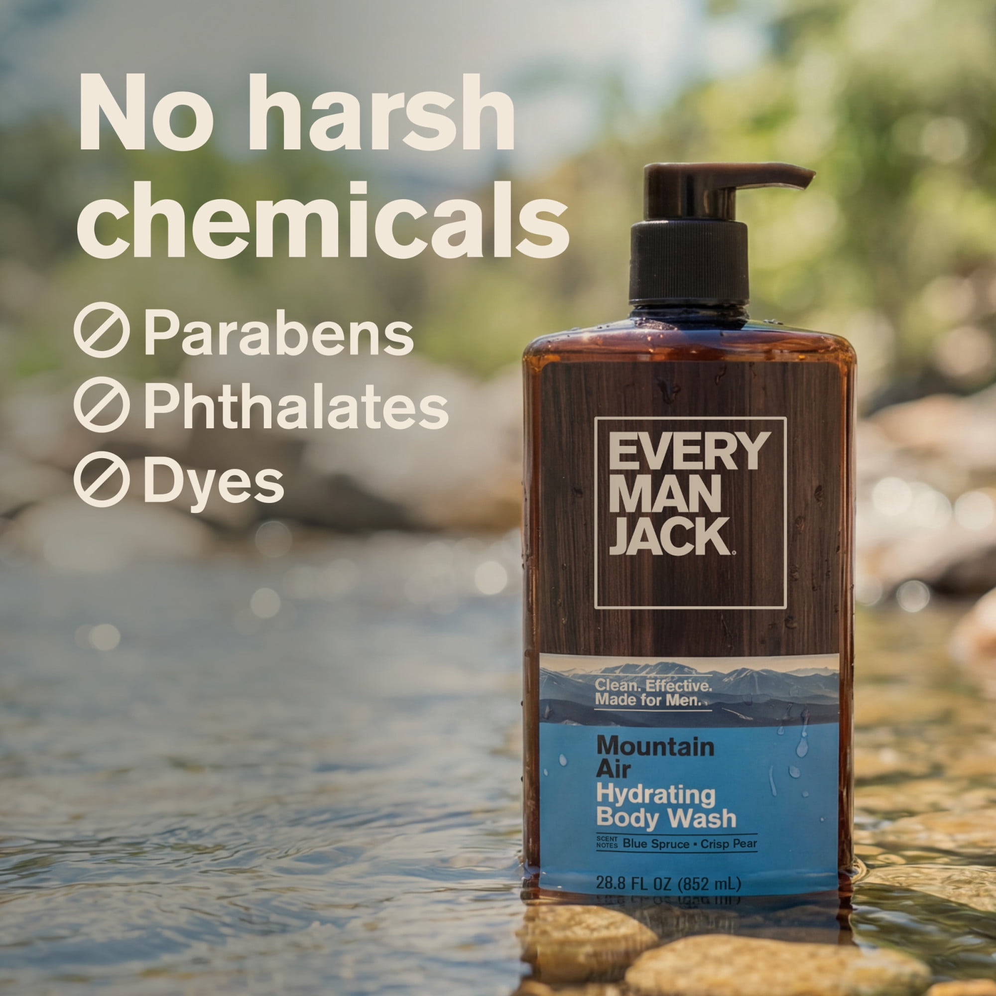 Every Man Jack Mountain Air Hydrating Body Wash for Men, Naturally Derived, Alpine Air & Crisp Pear Scent, 28.8 fl oz, 1 Count