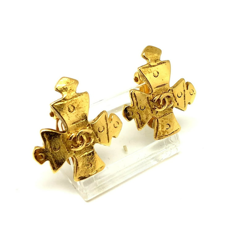 Pre-Owned Chanel Vintage Coco Mark Gold Earrings Accessories (Good