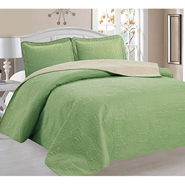 Home Sweet Home Victoria Design Réversible 3 Ensembles de Couvre-Lits (Plein / Reine, Sage / Ivoire)