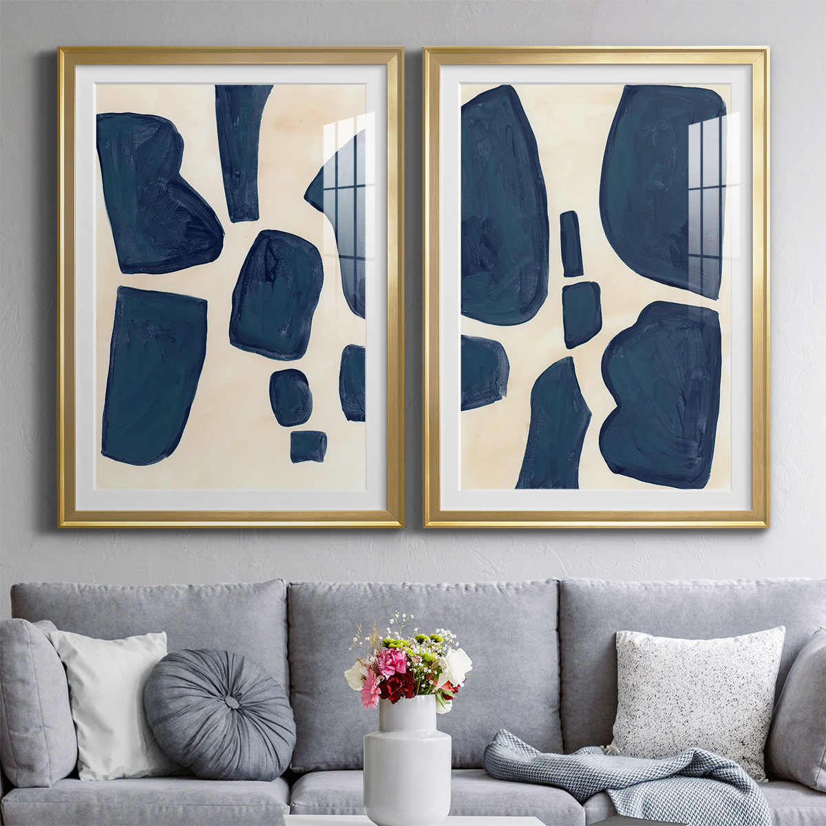 Wexford Home Blue Pieces I Abstract Art, Framed Art, 22.5" x 30.5" Gold Frame, Ready-Hang