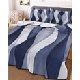 thumbnail image 3 of Quilts Queen Size Bedding Set, Navy Blue Lightweight Quilted Comforter, Modern Moire Abstract Ripple Geometric Soft Reversible Bedspread Coverlet with Pillow Covers for All Season, 90" x 96", 3 of 7