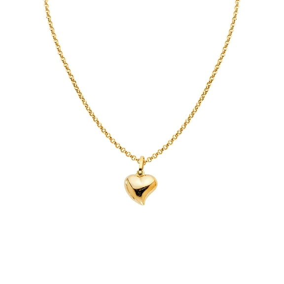 Precious Stars 14K Yellow Gold Ladies Extra Small Curved Heart Charm Pendant with 16" Chain Necklace