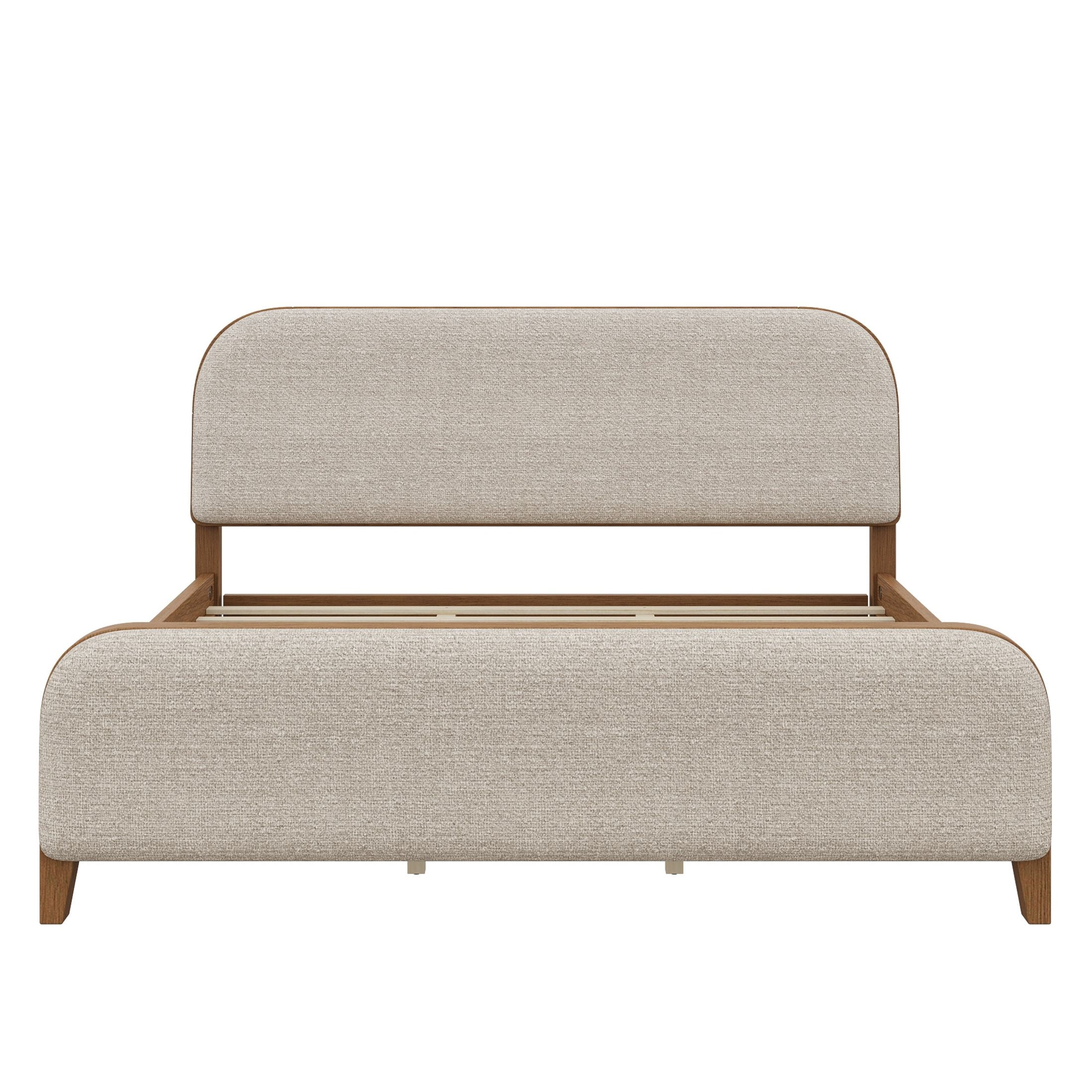 Christopher Knight Home California King Upholstered Platform Bed Frame, Rounded Headboard & Footboard, Natural+Taupe