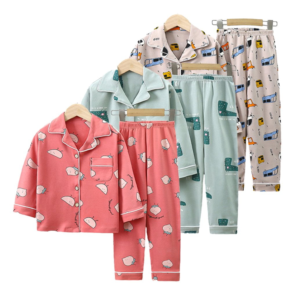Toddler Baby Button Pajamas Set Cotton 2 PCS Top Pants Sleepwear Set for Kids Boys Girls 1 10Y