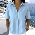 thumbnail image 4 of cfhntfmh Womens Tops Summer Half Sleeve Collared V Neck T-Shirts Zipper Loose Casual Workout Shirts Solid Color Clothes, 4 of 6