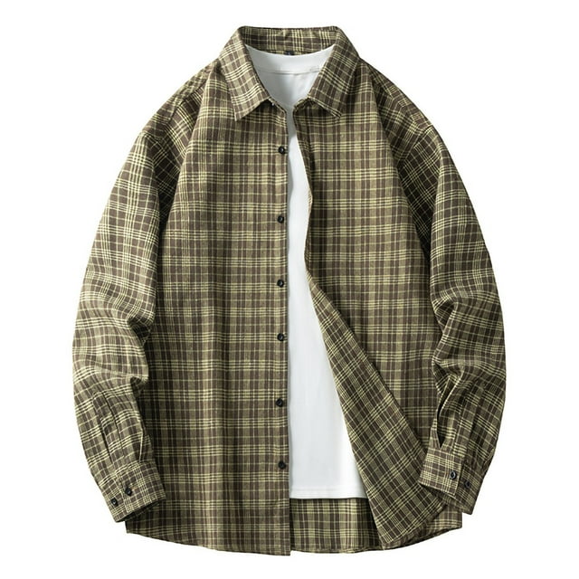 AherBiu Mens Plaid Shirt Long Sleeve Button down Lightweight Shacket Fashion Fall Casual Shirts with Pockets