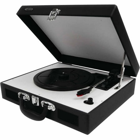 Jensen JTA-410-BLK Portable 3-Speed Stereo Turntable with Built-In Speakers, (Best Portable Turntable With Speakers)