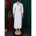 thumbnail image 3 of AURA Women’s A Line Midi Dress Turn Down Collar Long Sleeve High Waist Pleated With Belt S XXXL, 3 of 6