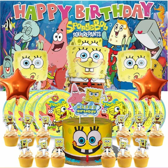 SpongeBob SquarePants Party Supplies Decor Tableware Backdrop Banner Cake Topper Balloons Birthday Decorations
